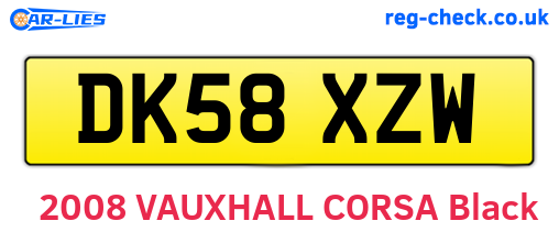 DK58XZW are the vehicle registration plates.