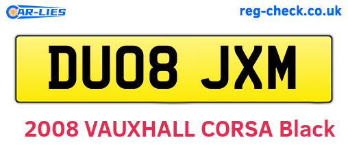 DU08JXM are the vehicle registration plates.