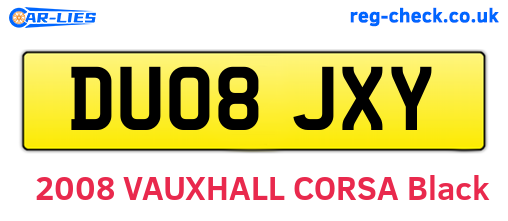 DU08JXY are the vehicle registration plates.