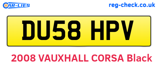DU58HPV are the vehicle registration plates.