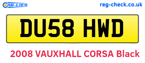 DU58HWD are the vehicle registration plates.