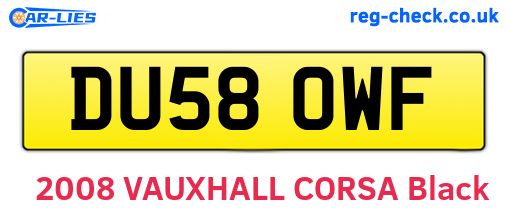 DU58OWF are the vehicle registration plates.