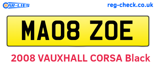 MA08ZOE are the vehicle registration plates.