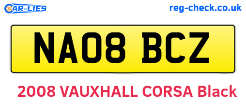 NA08BCZ are the vehicle registration plates.