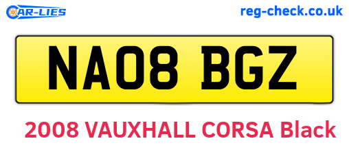 NA08BGZ are the vehicle registration plates.