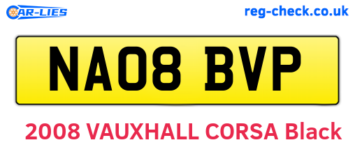 NA08BVP are the vehicle registration plates.