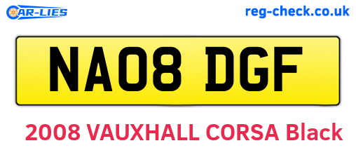 NA08DGF are the vehicle registration plates.