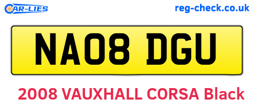 NA08DGU are the vehicle registration plates.
