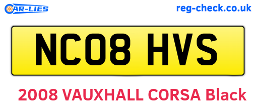 NC08HVS are the vehicle registration plates.