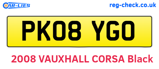 PK08YGO are the vehicle registration plates.
