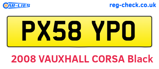PX58YPO are the vehicle registration plates.