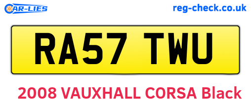 RA57TWU are the vehicle registration plates.