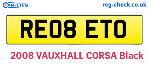 RE08ETO are the vehicle registration plates.