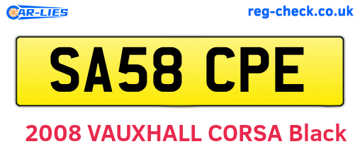 SA58CPE are the vehicle registration plates.