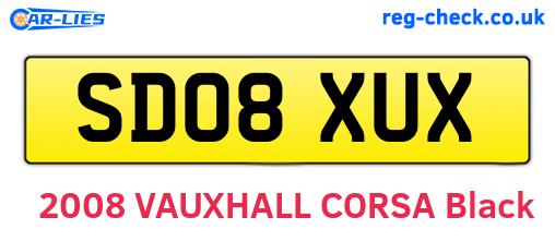 SD08XUX are the vehicle registration plates.
