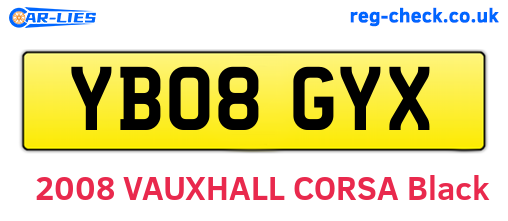 YB08GYX are the vehicle registration plates.