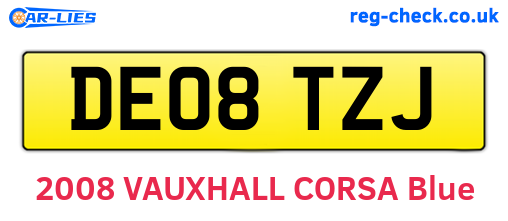 DE08TZJ are the vehicle registration plates.