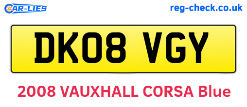 DK08VGY are the vehicle registration plates.