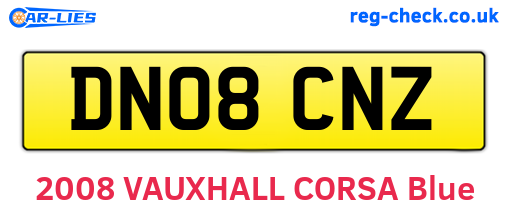 DN08CNZ are the vehicle registration plates.