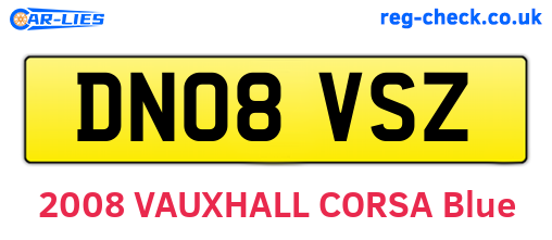DN08VSZ are the vehicle registration plates.