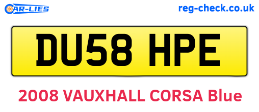 DU58HPE are the vehicle registration plates.