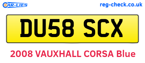 DU58SCX are the vehicle registration plates.