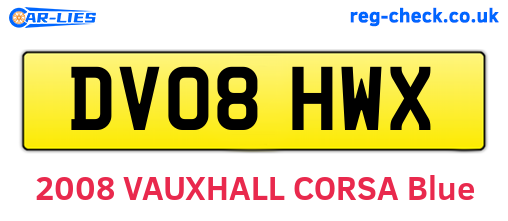 DV08HWX are the vehicle registration plates.