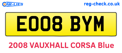 EO08BYM are the vehicle registration plates.