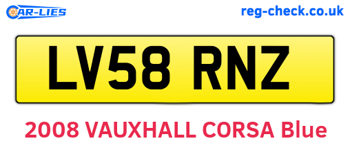 LV58RNZ are the vehicle registration plates.