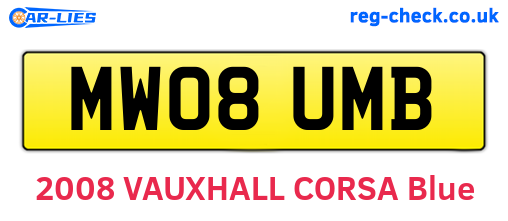 MW08UMB are the vehicle registration plates.