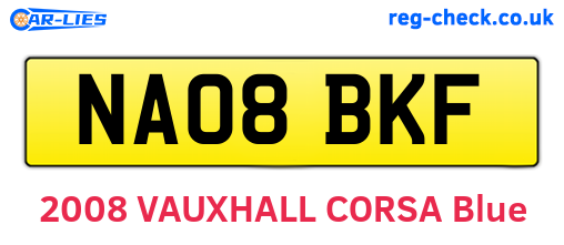 NA08BKF are the vehicle registration plates.