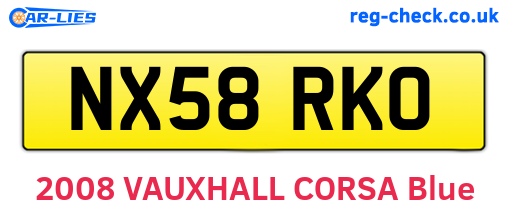 NX58RKO are the vehicle registration plates.