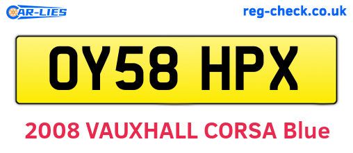 OY58HPX are the vehicle registration plates.