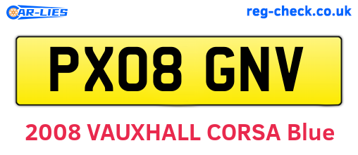PX08GNV are the vehicle registration plates.