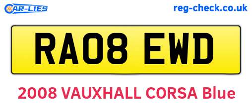 RA08EWD are the vehicle registration plates.