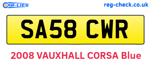 SA58CWR are the vehicle registration plates.