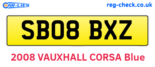 SB08BXZ are the vehicle registration plates.