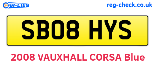 SB08HYS are the vehicle registration plates.