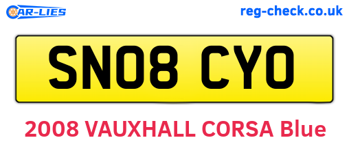 SN08CYO are the vehicle registration plates.