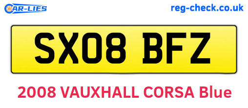 SX08BFZ are the vehicle registration plates.