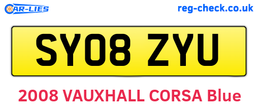 SY08ZYU are the vehicle registration plates.