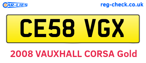 CE58VGX are the vehicle registration plates.