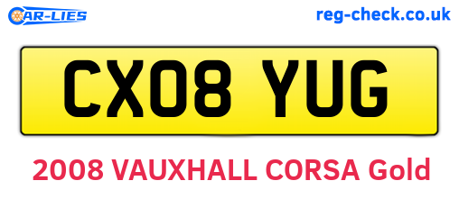 CX08YUG are the vehicle registration plates.