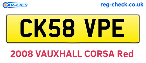 CK58VPE are the vehicle registration plates.