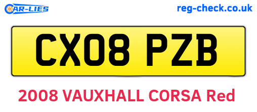CX08PZB are the vehicle registration plates.