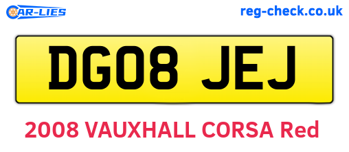 DG08JEJ are the vehicle registration plates.