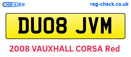 DU08JVM are the vehicle registration plates.