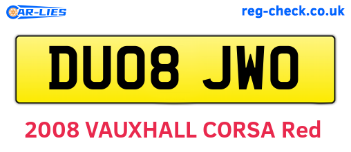 DU08JWO are the vehicle registration plates.