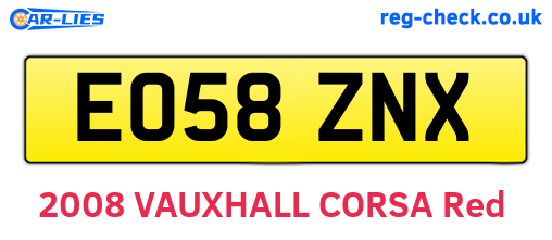 EO58ZNX are the vehicle registration plates.
