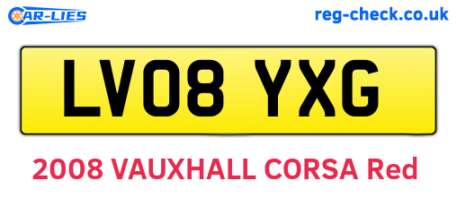 LV08YXG are the vehicle registration plates.